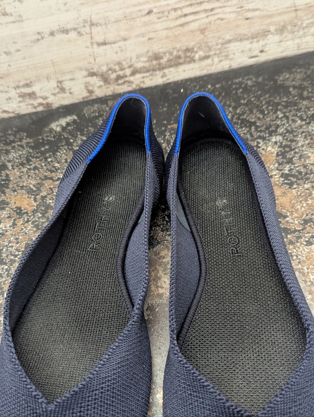 Womens Rothys The Point Flats Loafers Shoes SZ 9.5 Used Navy Blue Knit - Picture 4 of 9